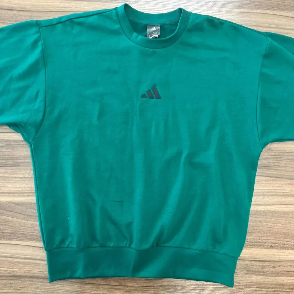 NWT Adidas Essentials Feel Cozy Sweatshirt Large Green Fleece Crewneck Pullover